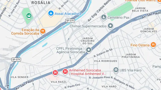 Mapa do bairro Além Ponte, Sorocaba - SP