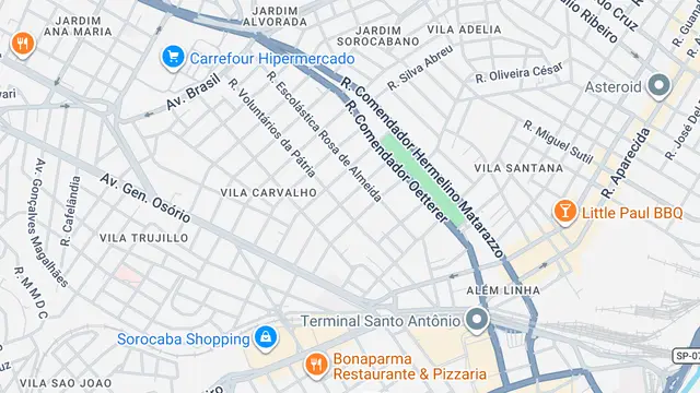 Mapa do bairro Vila Carvalho, Sorocaba - SP