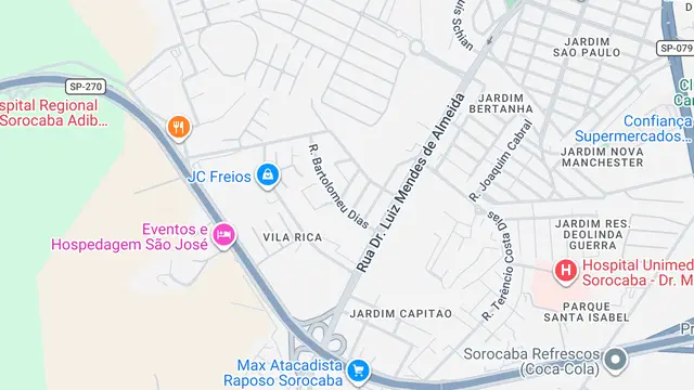 Mapa do bairro Vila Rica, Sorocaba - SP