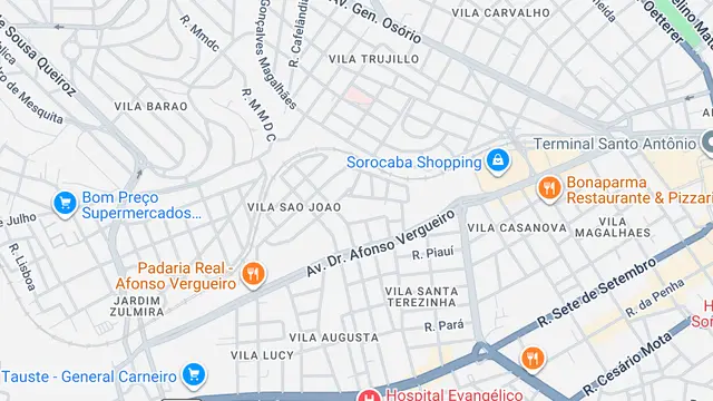 Mapa do bairro Vila São João, Sorocaba - SP
