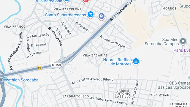 Mapa do bairro Vila Zacarias, Sorocaba - SP